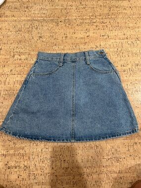 Vintage 90s Made in USA Denim Mini Skirt | Y2K A-Line High Waisted Jean Skirt